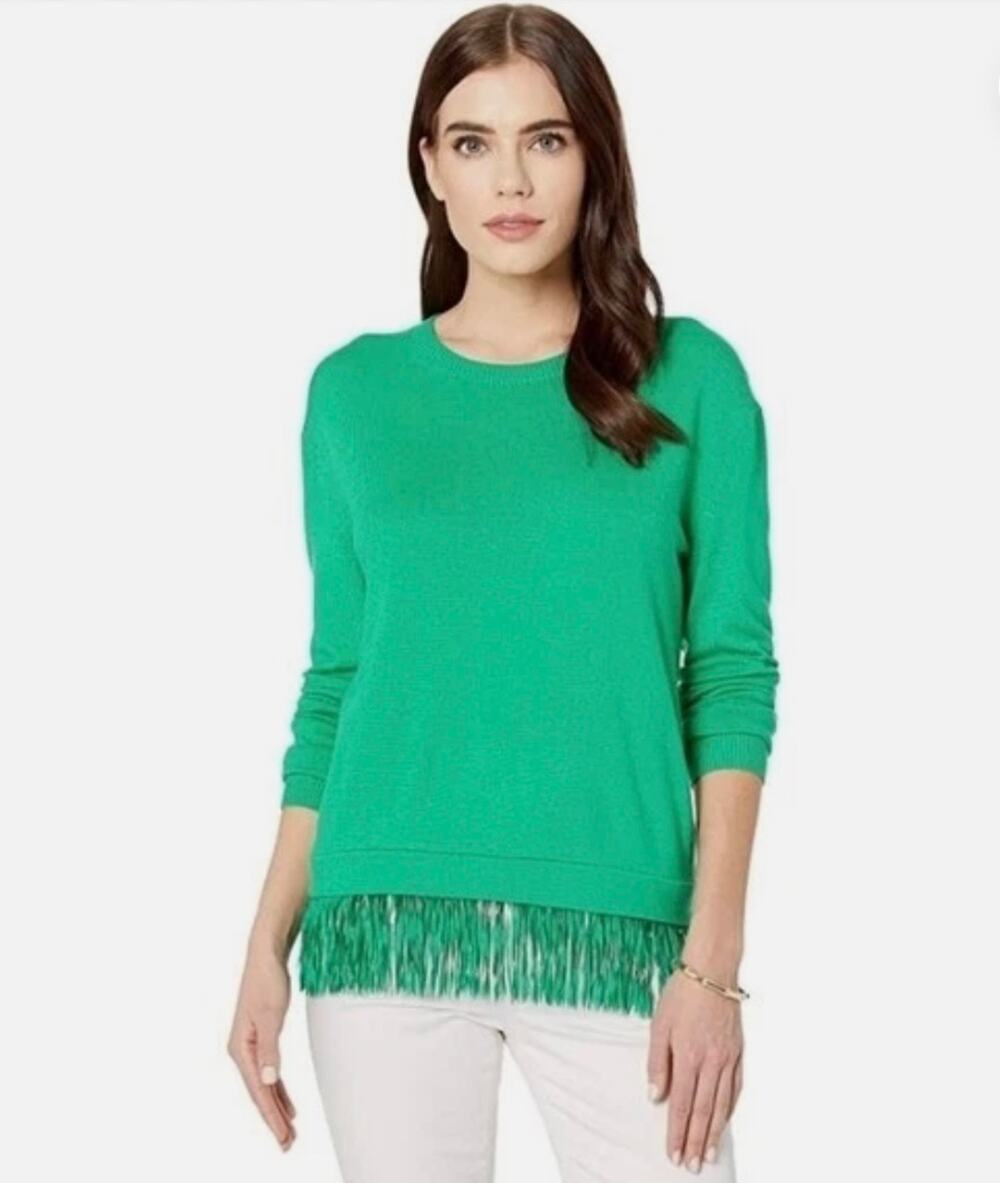 Lilly Pulitzer Womens XS Green Marguerite Fringe Viscose Long Sleeve Sweater